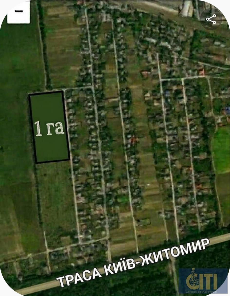 Продається перспективна земельна ділянка площею 1 га в с. Мамрин, Житомирська область.